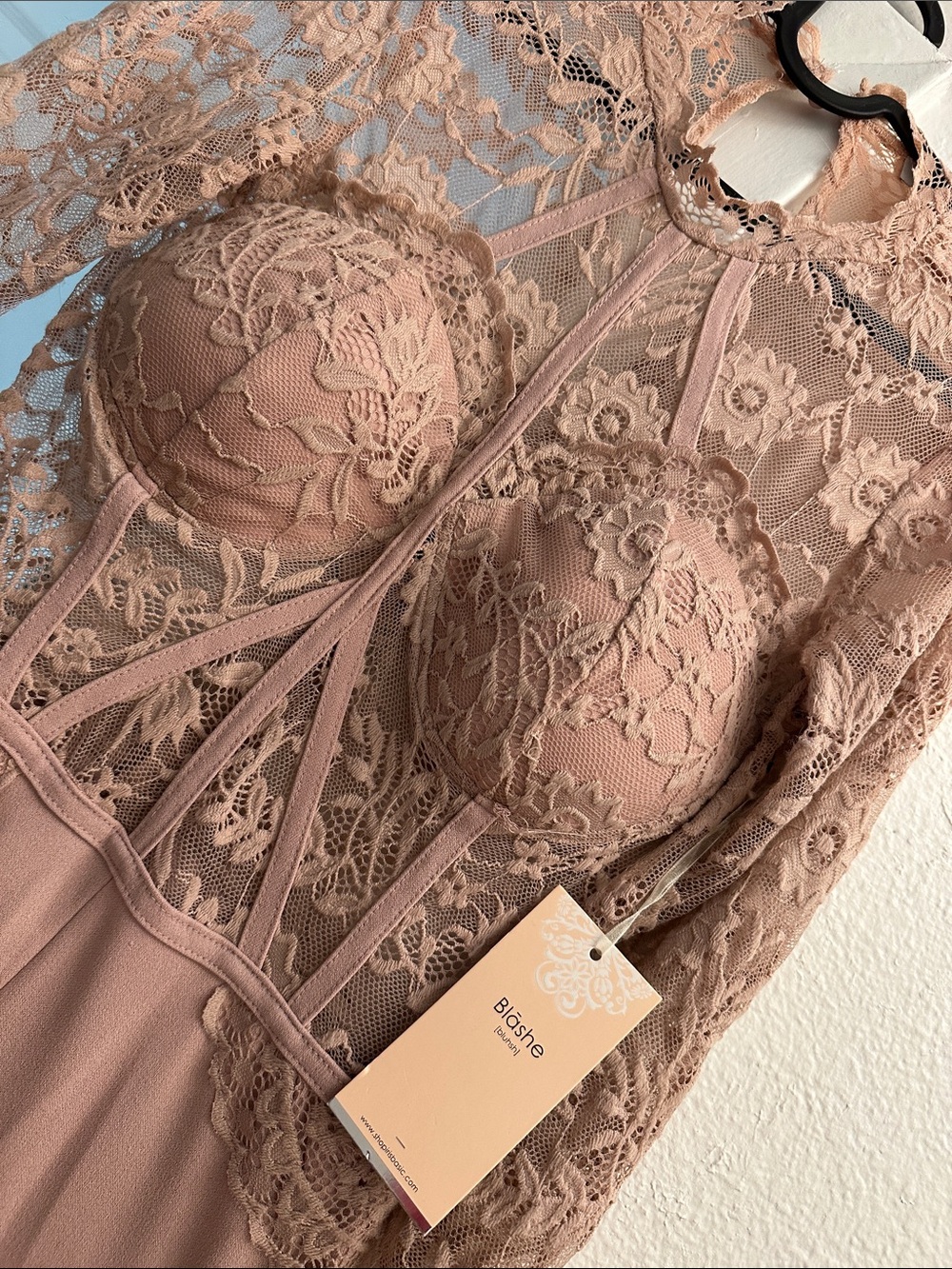 Iris Basic Blush Lace Long-Sleeve Chemise - Picture 3 of 4